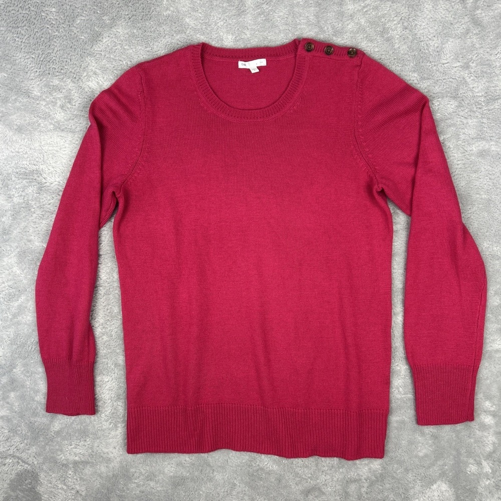 Gap Luxe Angora Blend Pullover Sweater Womens L Fuchsia Pink Button Shoulder